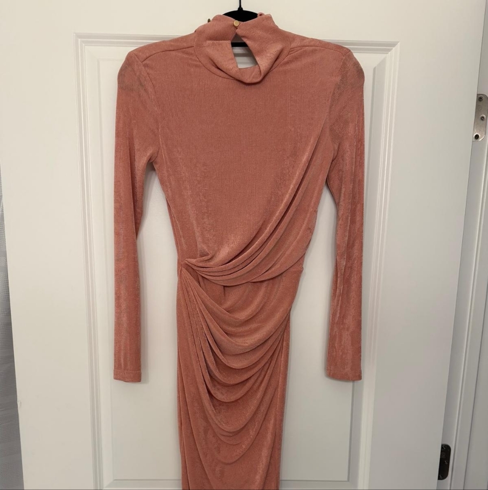 JLUXLABEL Sculpt Ruched Maxi Dress — Rose Gold — XS